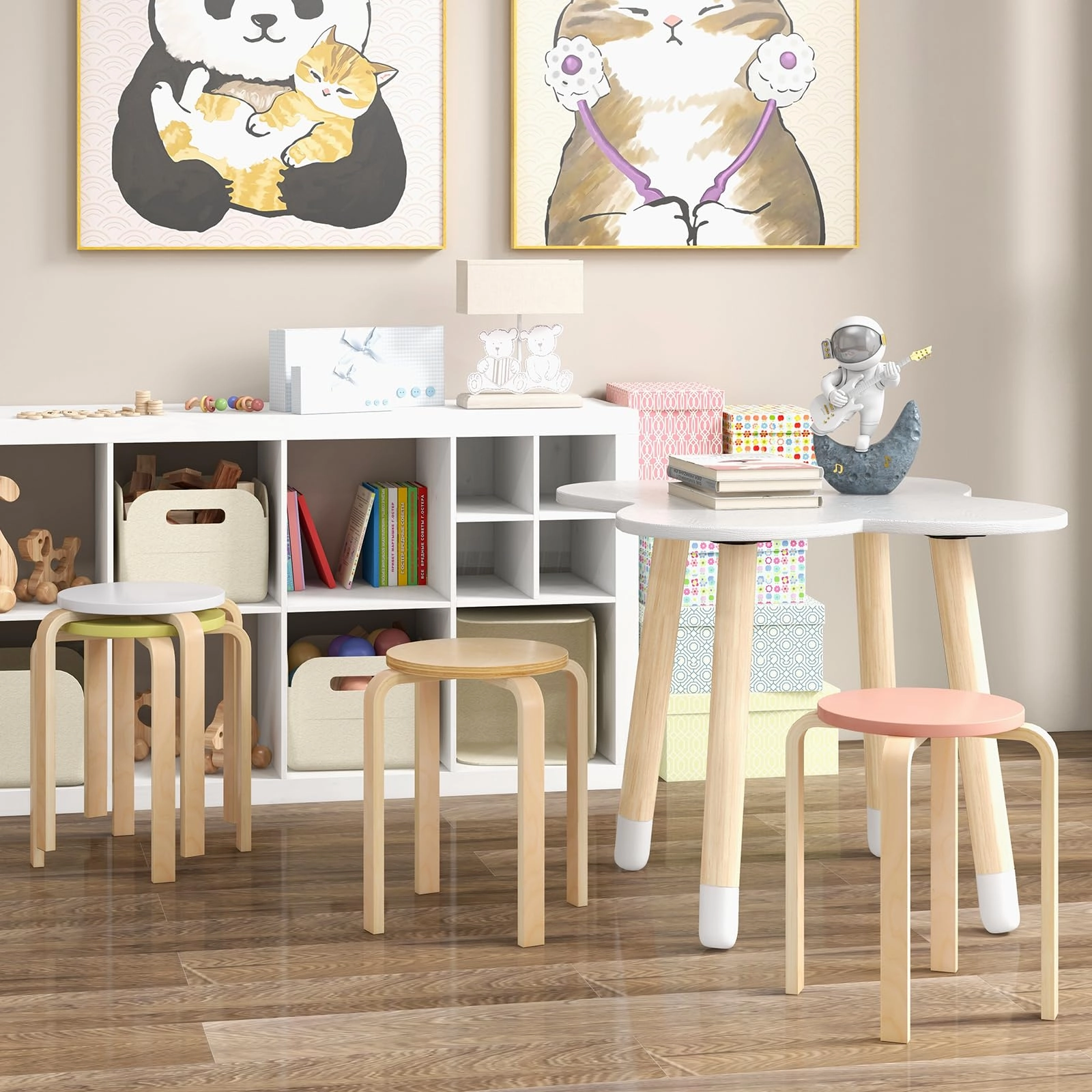 Giantex Bentwood Stackable Stools Set of 4, 18" Round Stacking Backless Nesting Stools