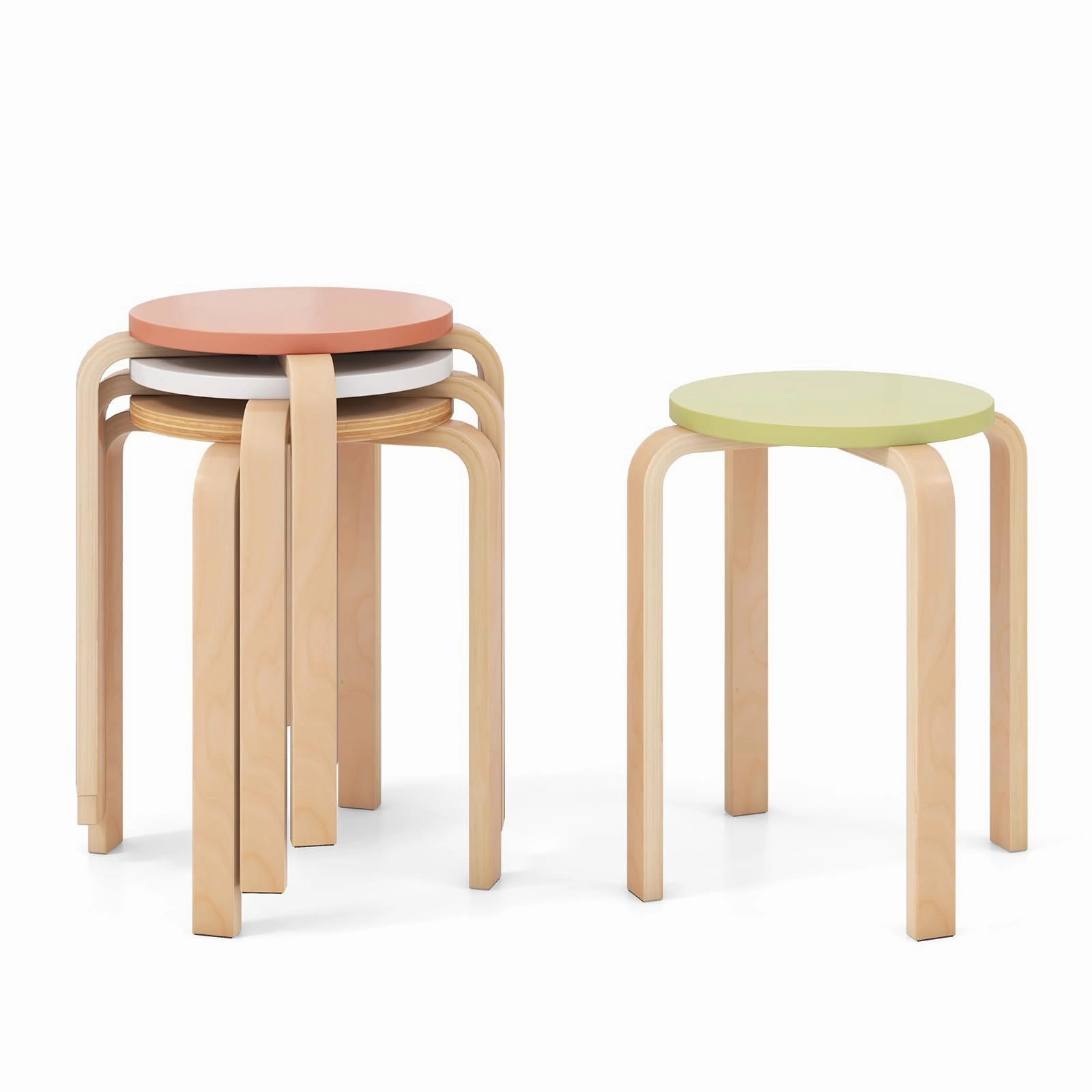Giantex Bentwood Stackable Stools Set of 4, 18" Round Stacking Backless Nesting Stools kitchen towel, placemats