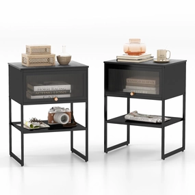 Giantex Black Nightstand, Modern End Table with Flip up Door entry bench, mudroom storage