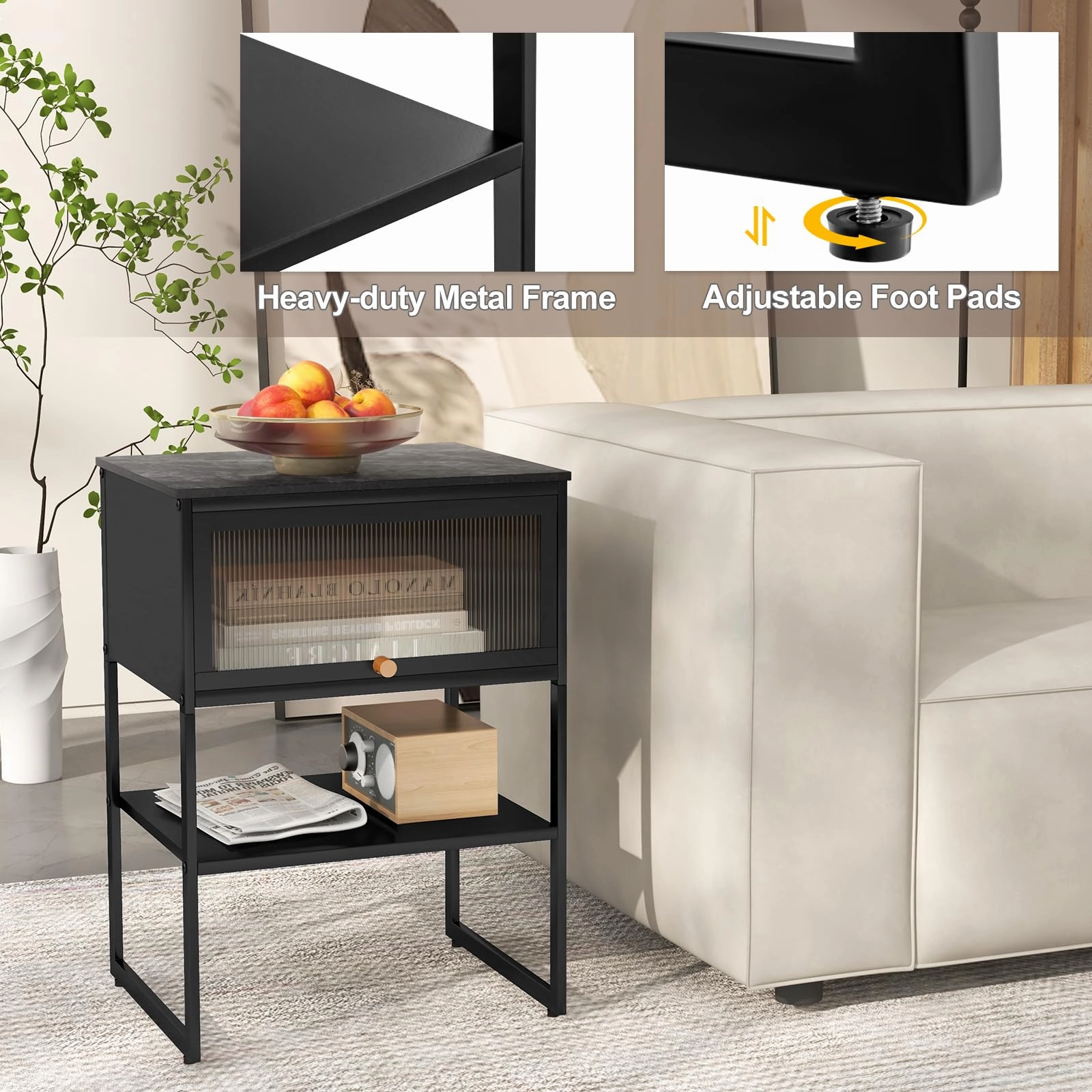 Giantex Black Nightstand, Modern End Table with Flip up Door