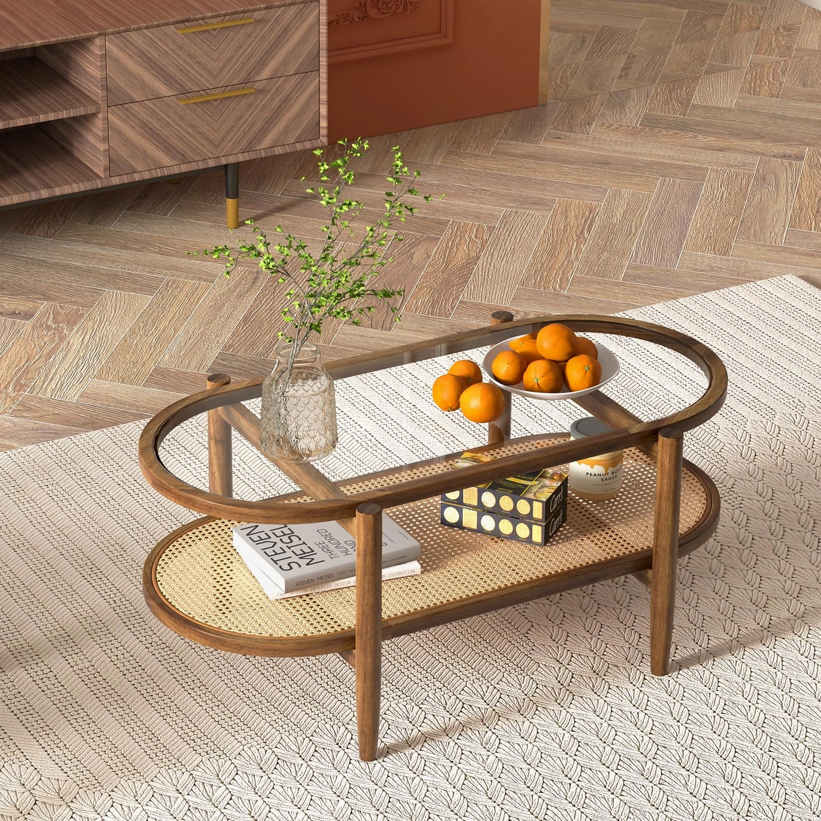 Giantex Boho Rattan Coffee Table
