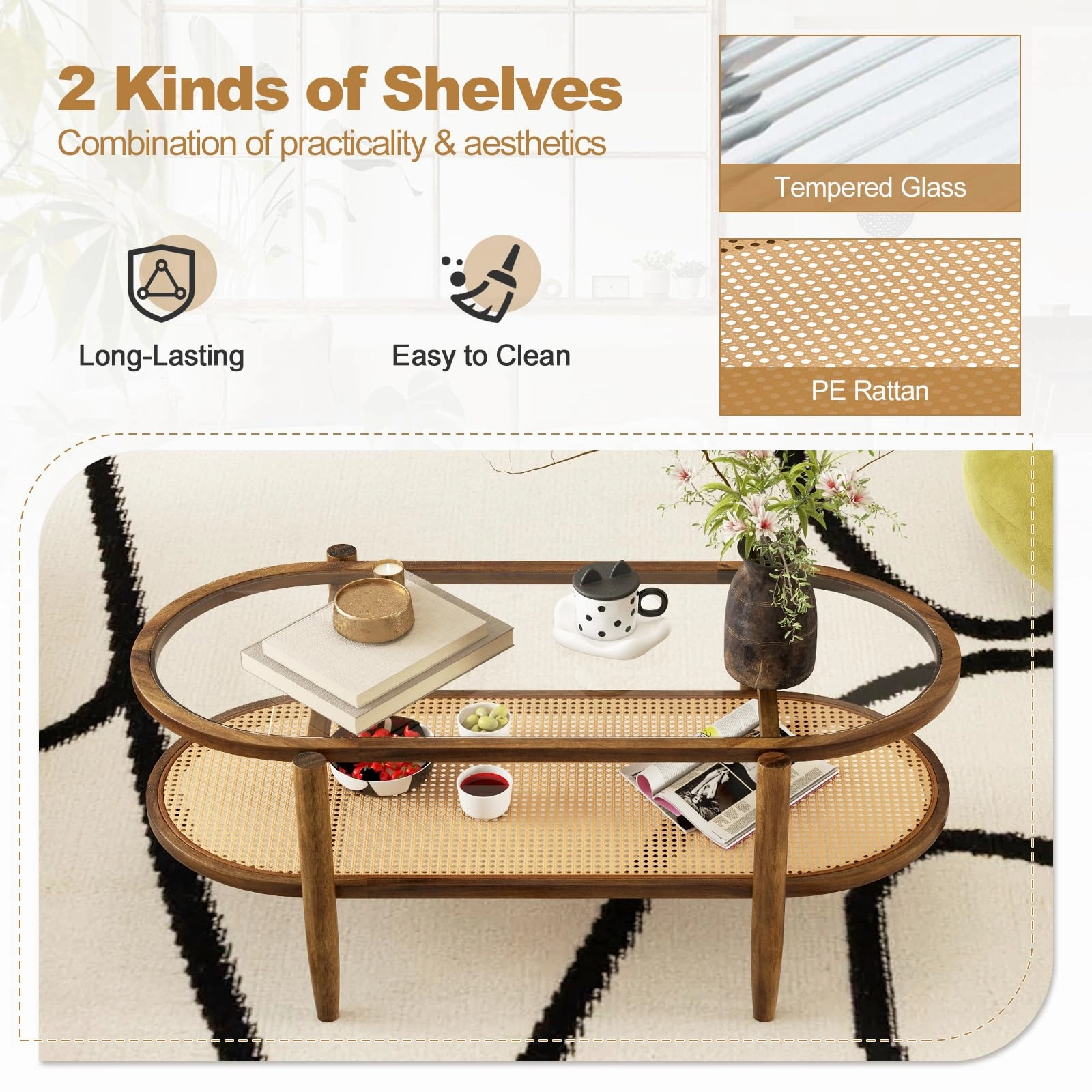 Giantex Boho Rattan Coffee Table