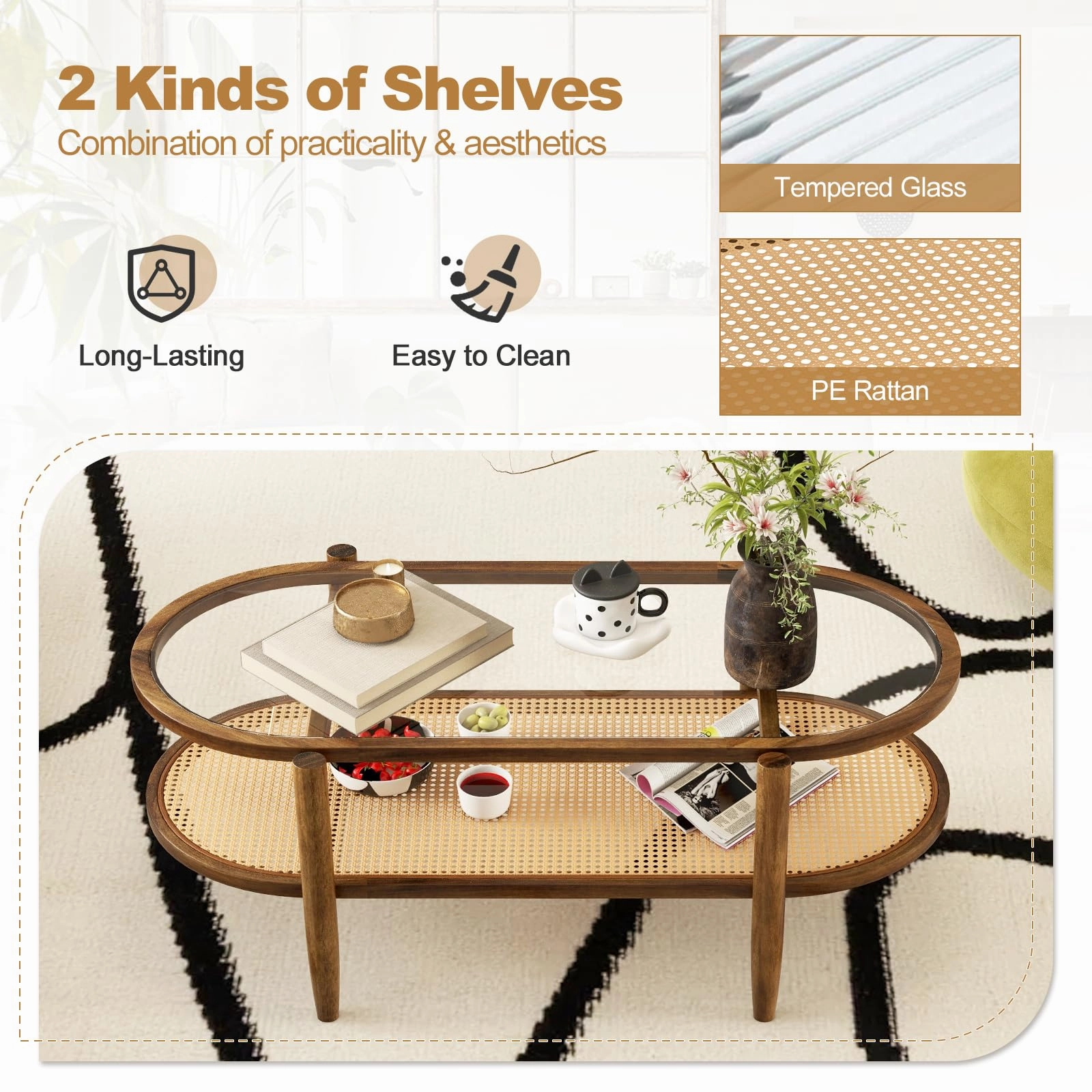 Giantex Boho Rattan Coffee Table