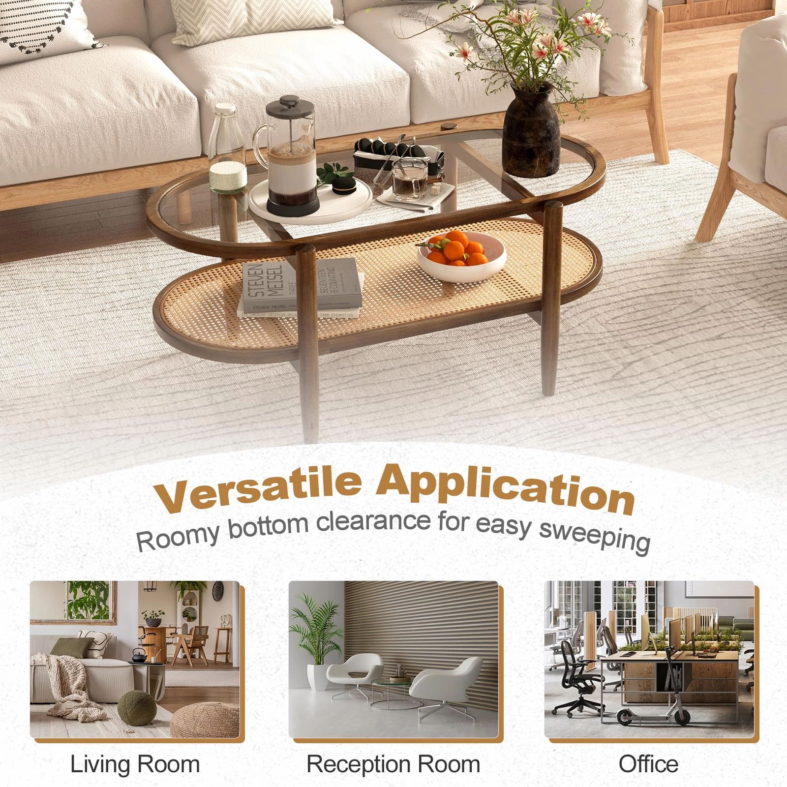 Giantex Boho Rattan Coffee Table