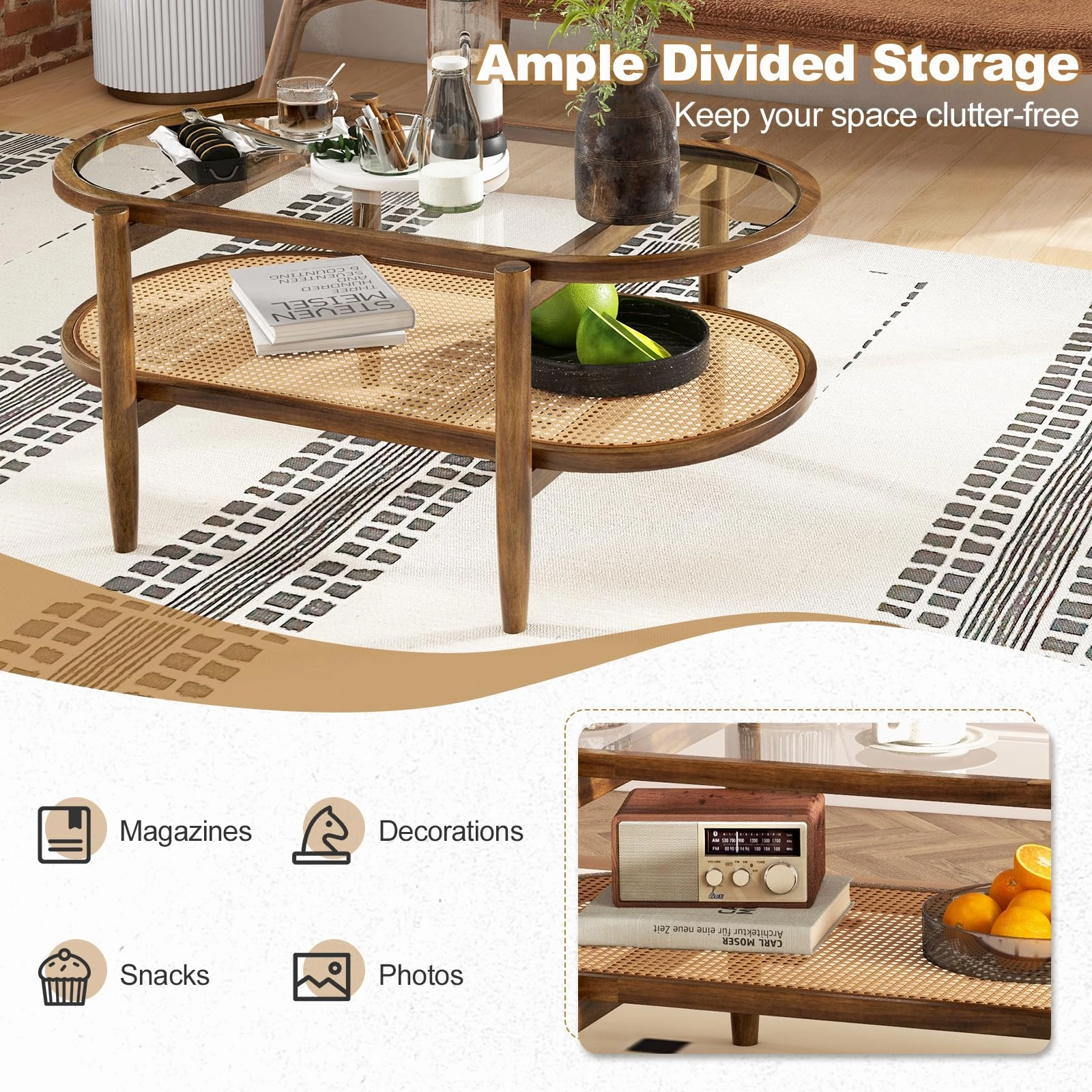 Giantex Boho Rattan Coffee Table