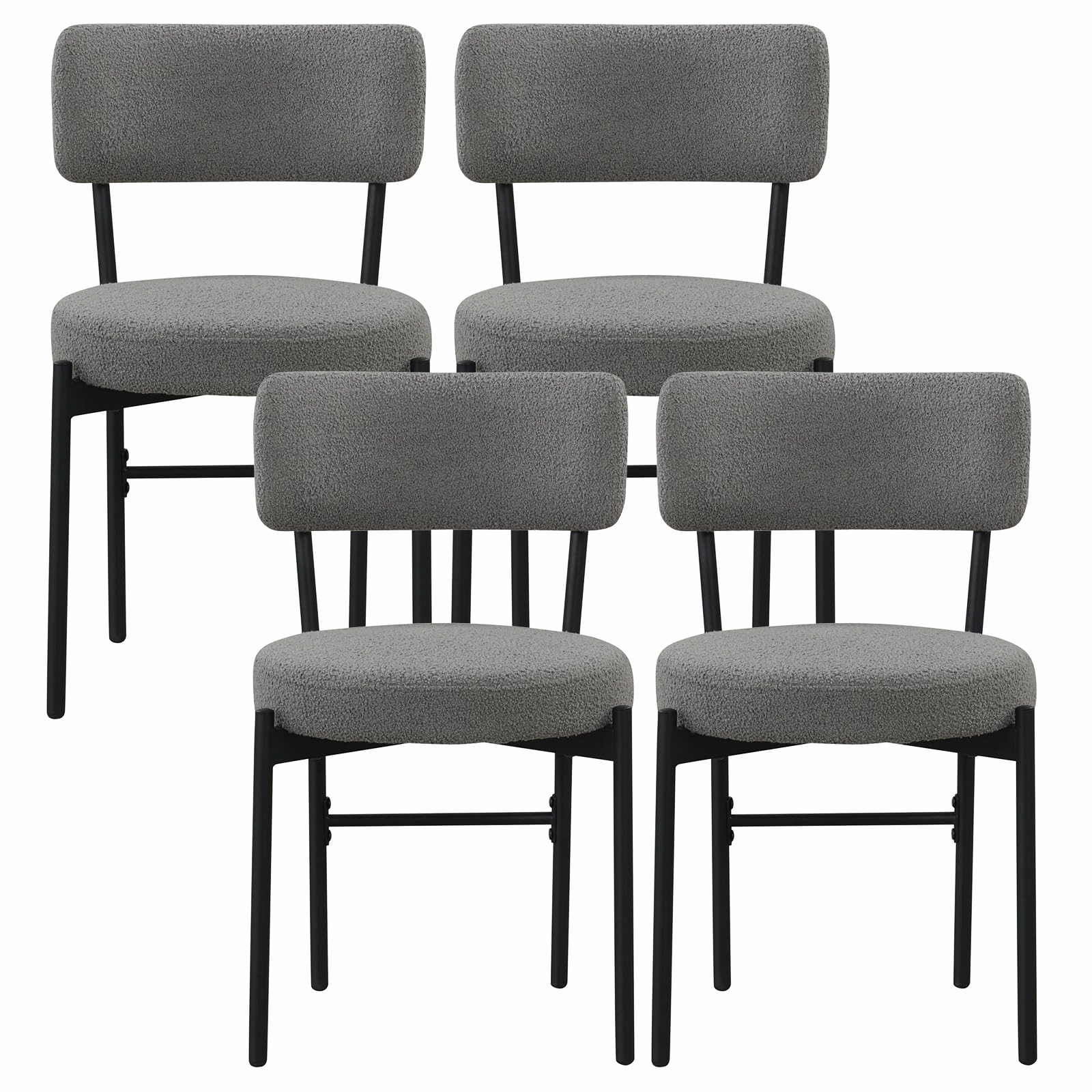 Giantex Boucle Dining Chairs Set of 2/4, Sherpa Upholstered Kitchen Chairs w/Curved Backrest, Padded Seat & Metal Legs