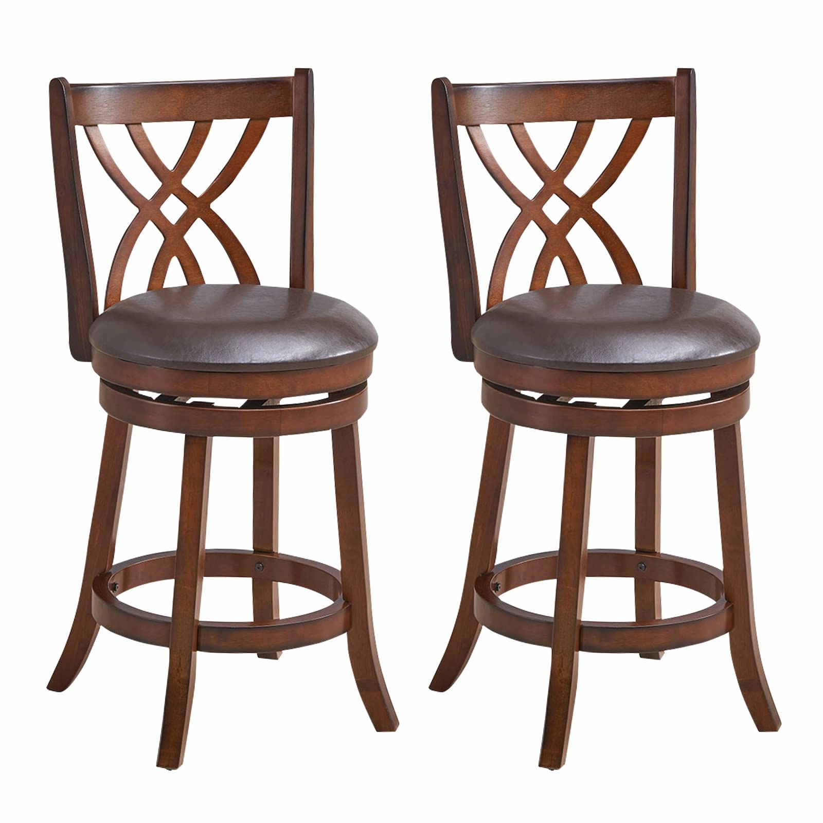 Giantex Brown Bar Stools PU Leather Cushioned Seat and Footrests, for Kitchen Island kitchen towel, placemats