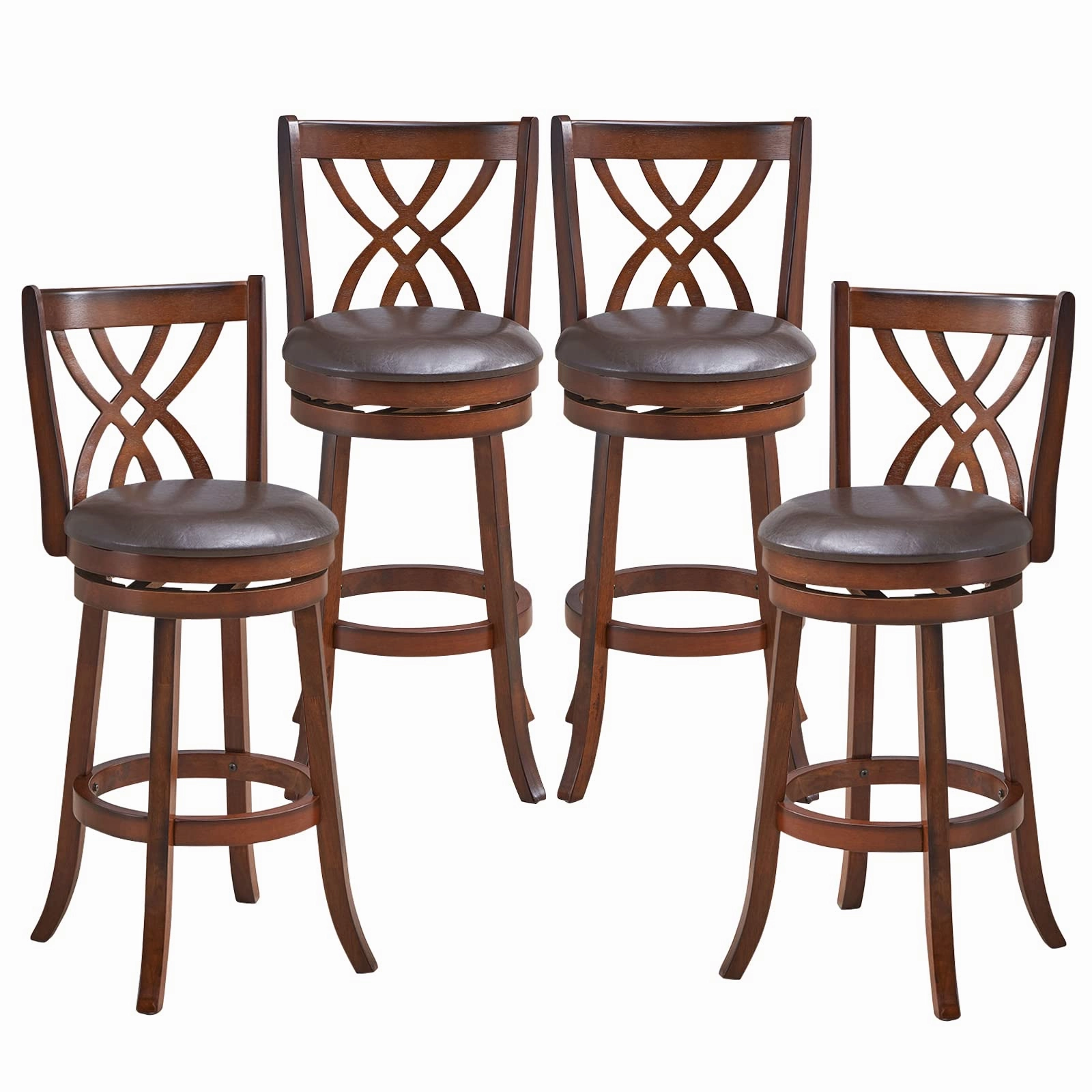 Giantex Brown Bar Stools PU Leather Cushioned Seat and Footrests, for Kitchen Island