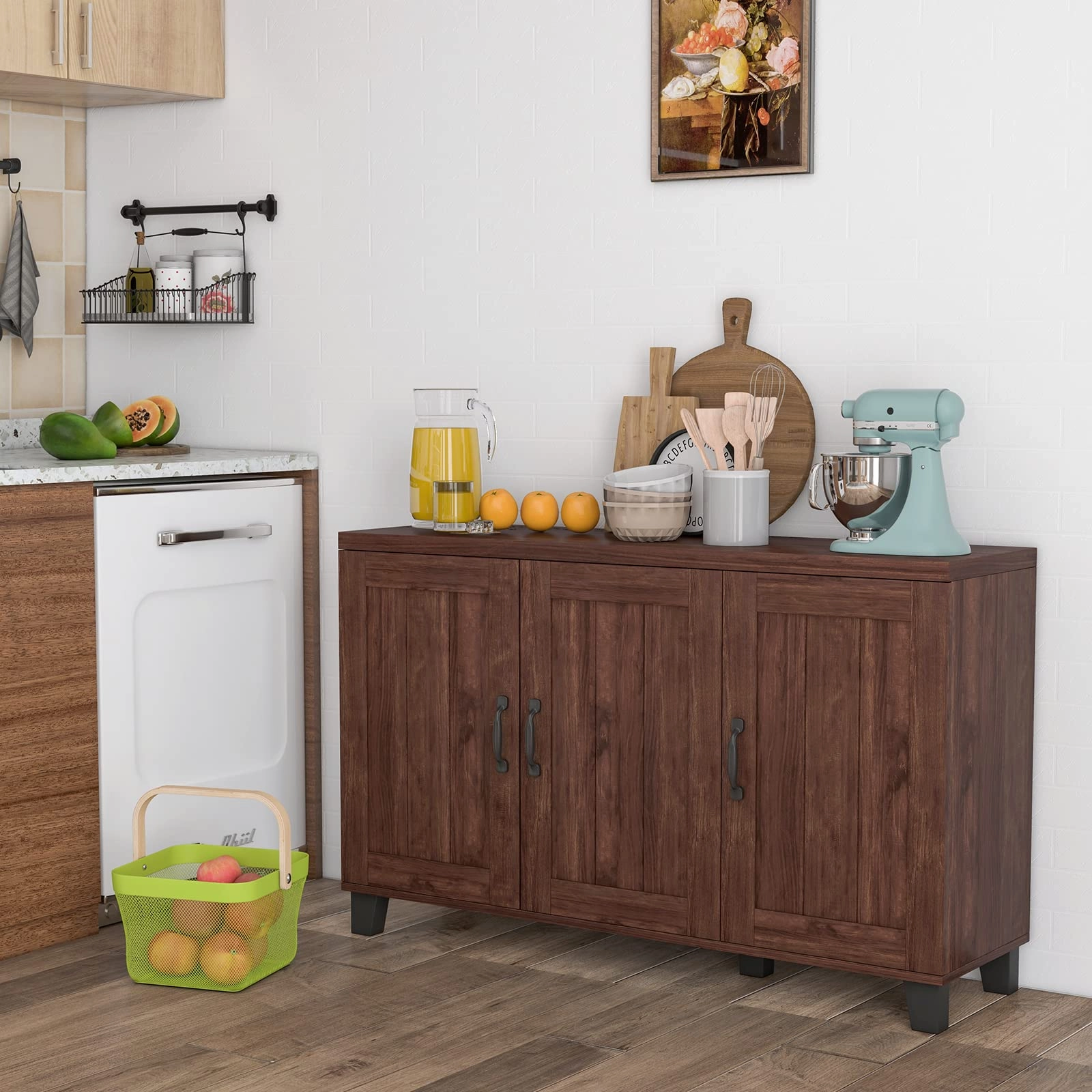Giantex Buffet Cabinet Kitchen Storage Cupboard - 3 Door Sideboard with Adjustable Shelves