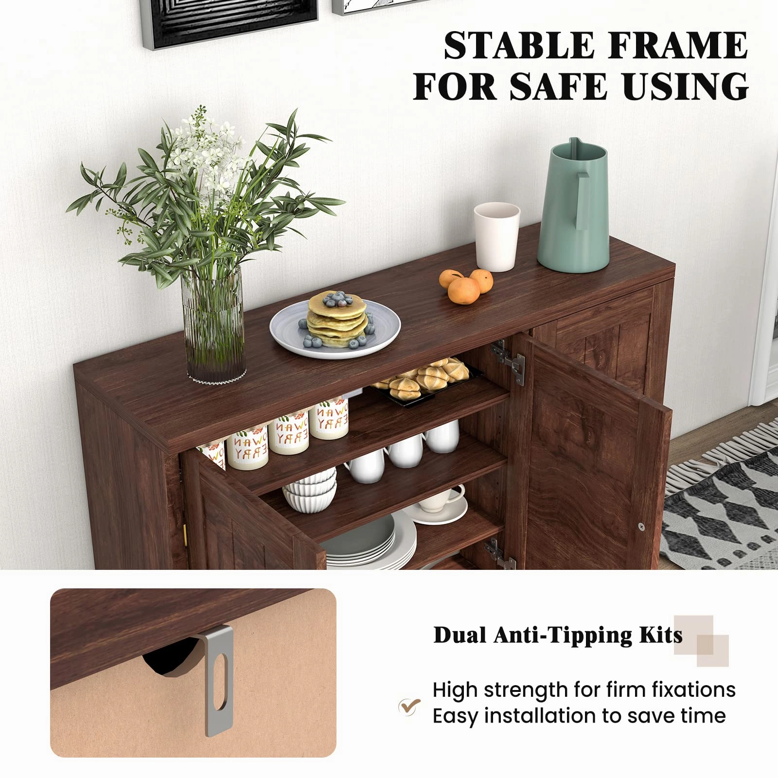 Giantex Buffet Cabinet Kitchen Storage Cupboard - 3 Door Sideboard with Adjustable Shelves