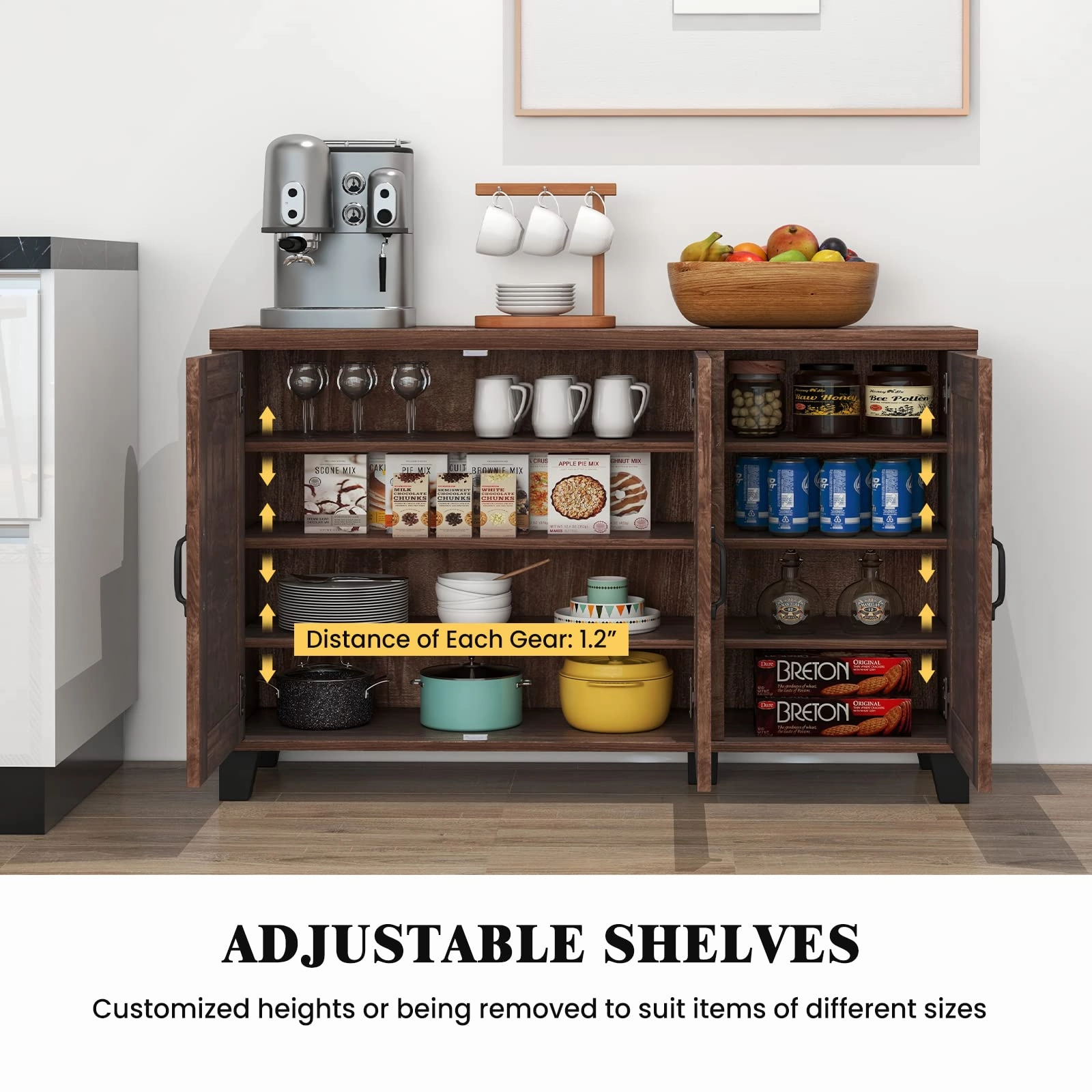 Giantex Buffet Cabinet Kitchen Storage Cupboard - 3 Door Sideboard with Adjustable Shelves