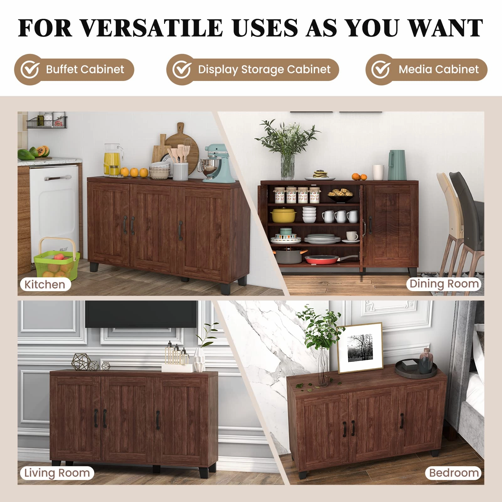 Giantex Buffet Cabinet Kitchen Storage Cupboard - 3 Door Sideboard with Adjustable Shelves