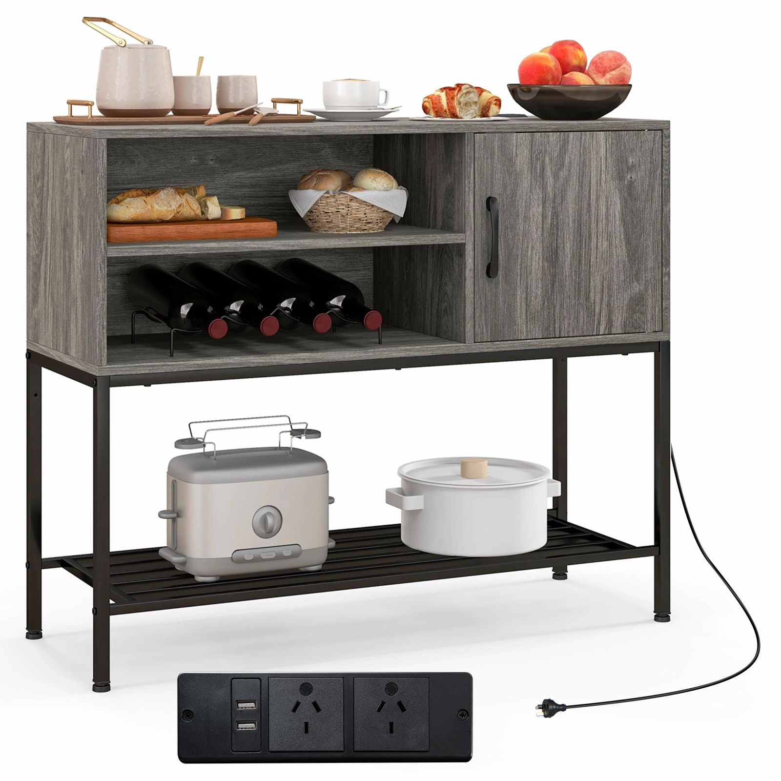 Giantex Buffet Cabinet with Power Outlets & USB Ports, Wood Coffee Bar Cabinet kitchen towel, placemats