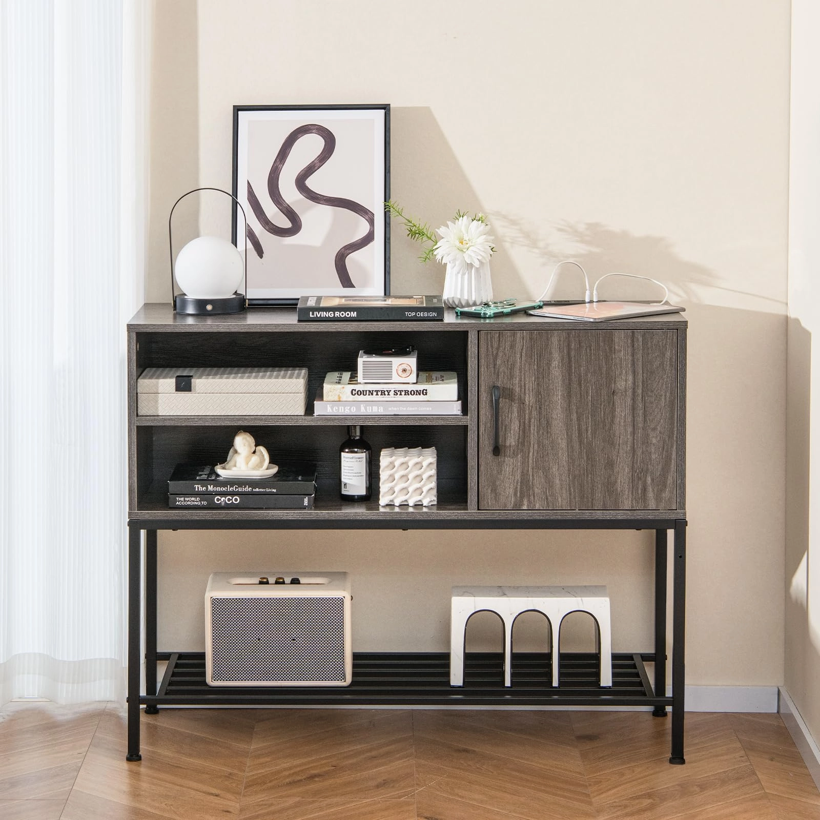 Giantex Buffet Cabinet with Power Outlets & USB Ports, Wood Coffee Bar Cabinet