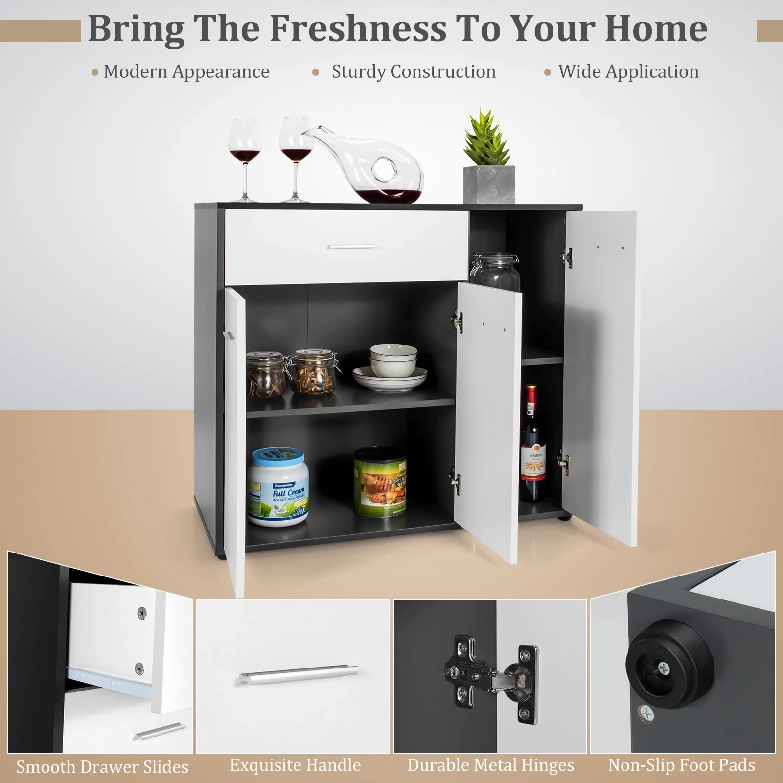 Giantex Buffet Cabinet with Storage, 3 Door Kitchen Cupboard with Large Drawer, Adjustable Shelf