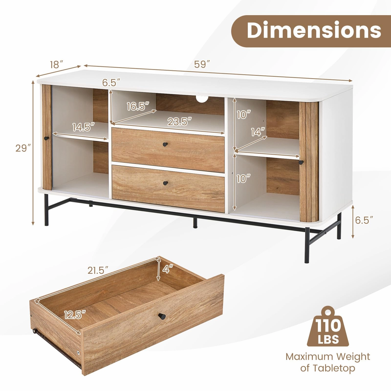 Giantex Buffet Cabinet with Storage, 59" Modern Coffee Bar Sideboard w/Sliding Tambour Doors