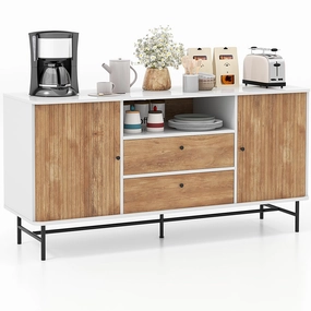 Giantex Buffet Cabinet with Storage, 59" Modern Coffee Bar Sideboard w/Sliding Tambour Doors kitchen towel, placemats