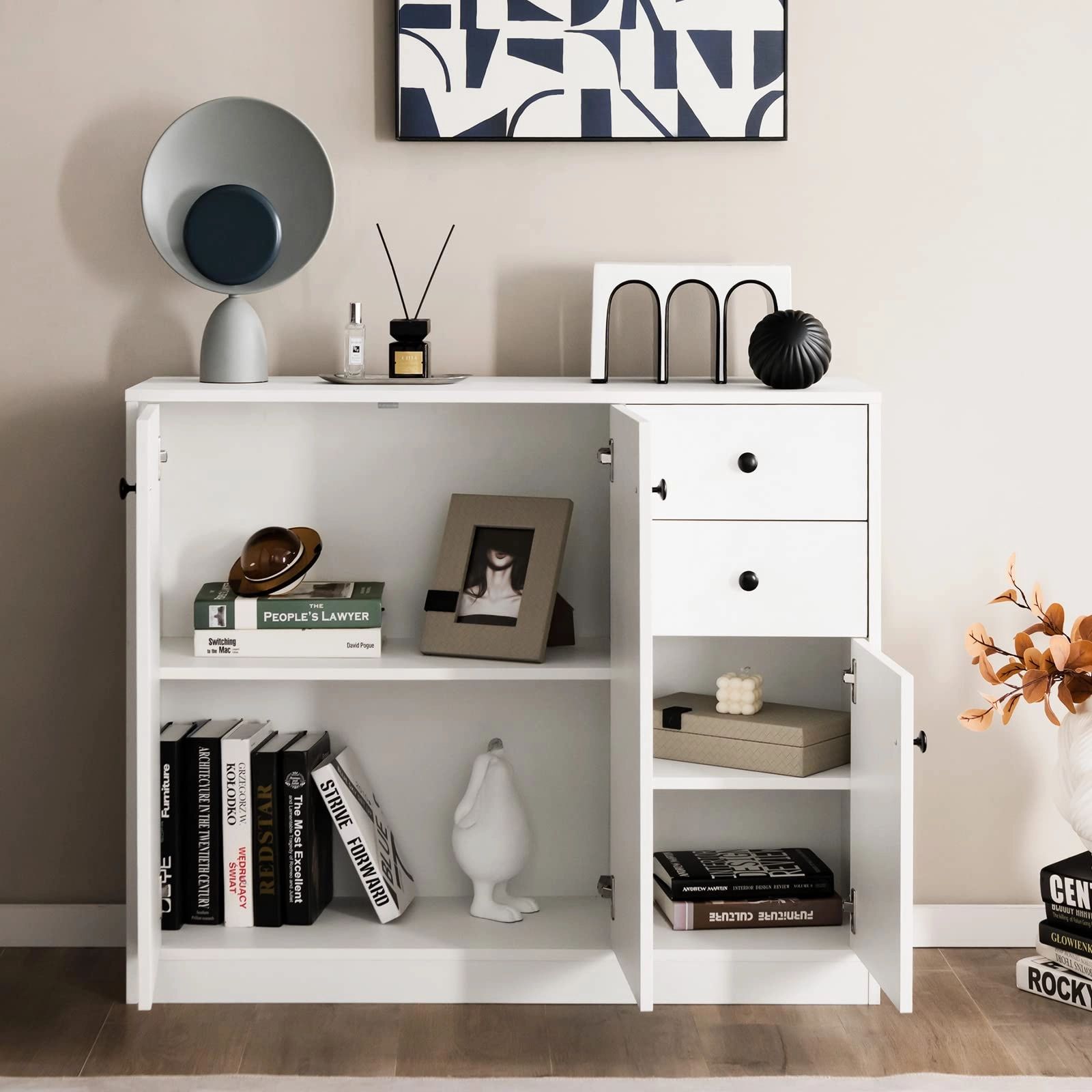 Giantex Buffet Cabinet with Storage - Kitchen Sideboard with 2 Drawers, 3-Door Large & Small Cabinet