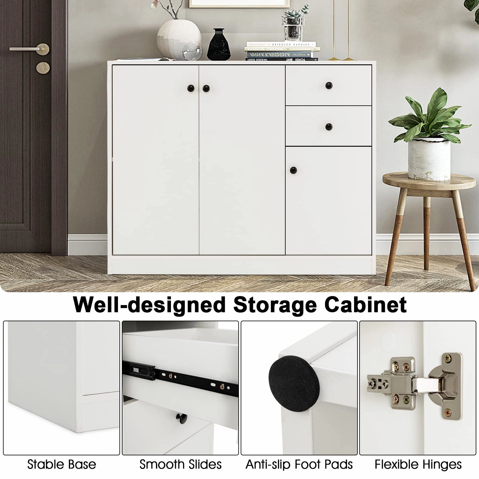 Giantex Buffet Cabinet with Storage - Kitchen Sideboard with 2 Drawers, 3-Door Large & Small Cabinet
