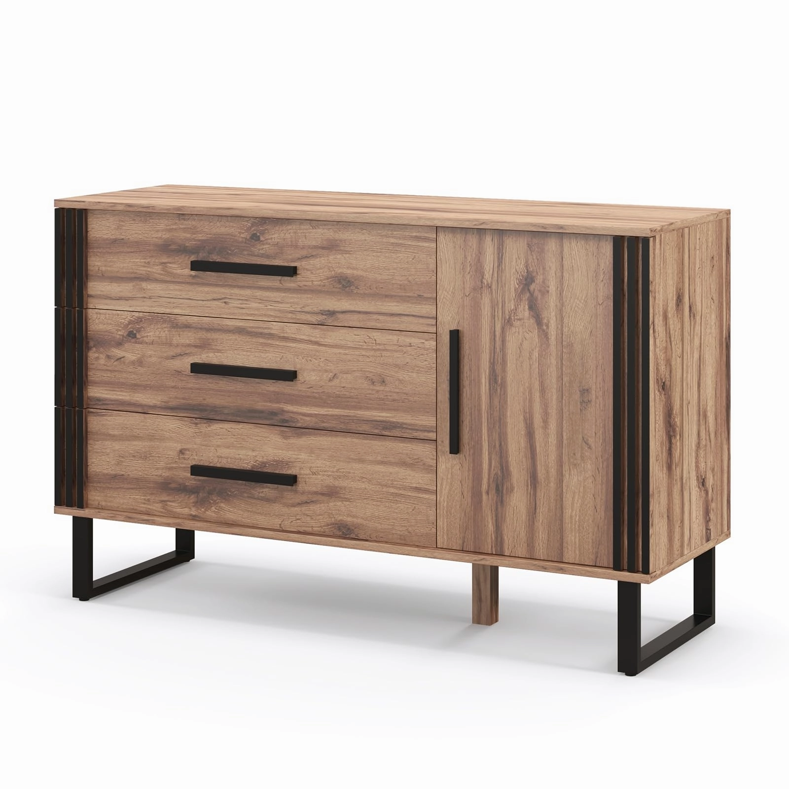 Giantex Buffet Cabinet with Storage, Kitchen Sideboard with 3 Large Drawers & 1-Door Storage Cabinet kitchen towel, placemats