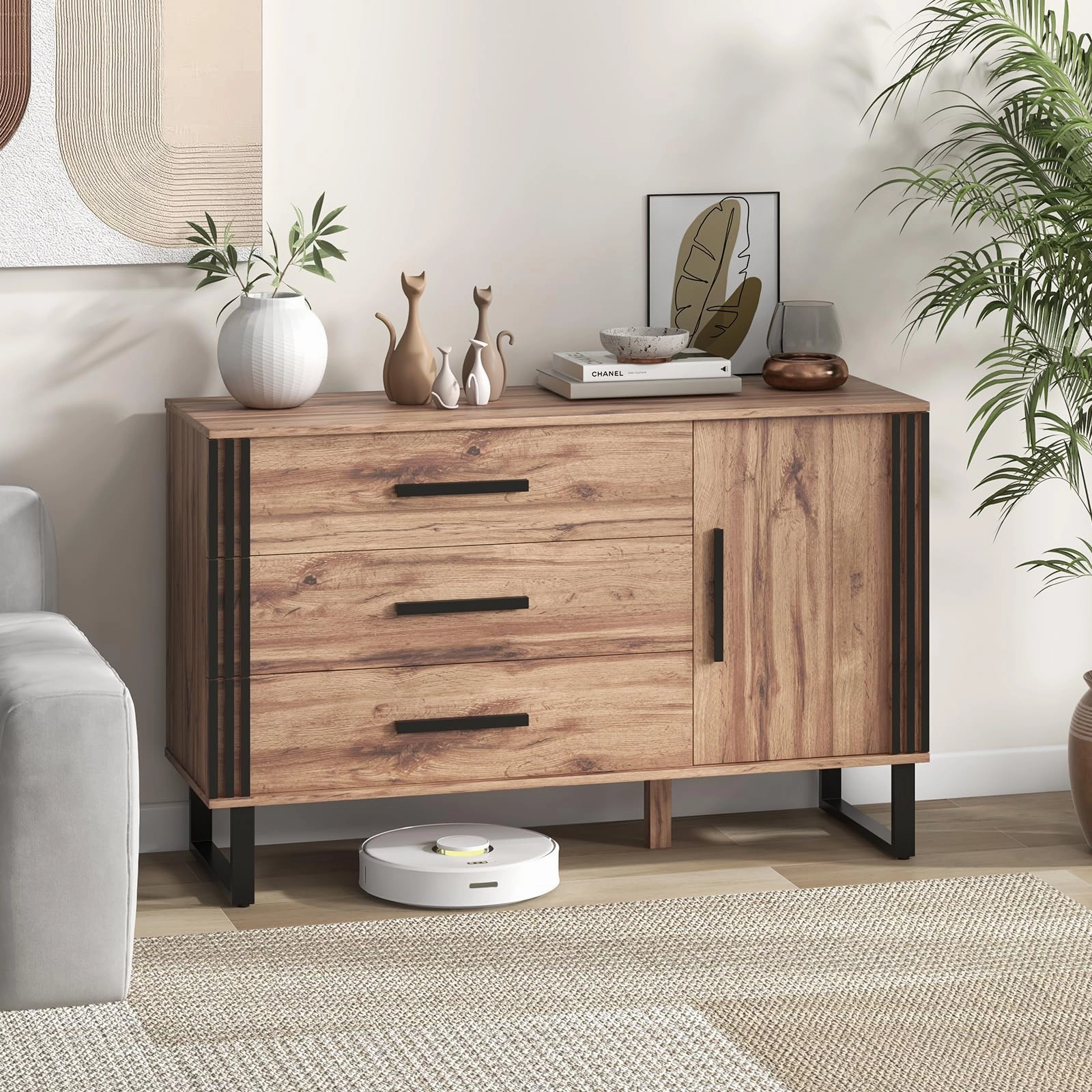 Giantex Buffet Cabinet with Storage, Kitchen Sideboard with 3 Large Drawers & 1-Door Storage Cabinet