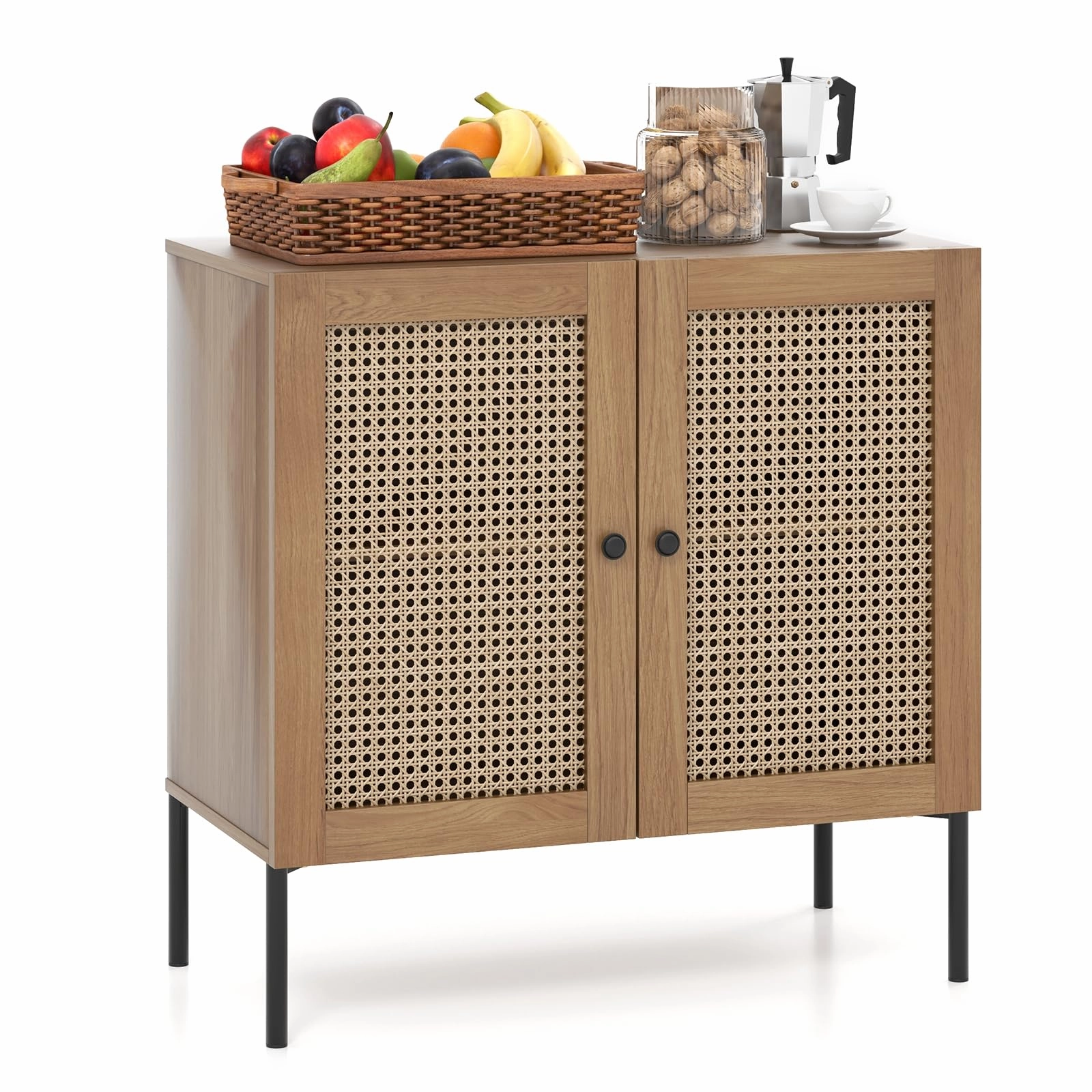 Giantex Buffet Cabinet, Wood Sideboard Storage Cabinet with Rattan Door, 3-Position Adjustable Shelf kitchen towel, placemats