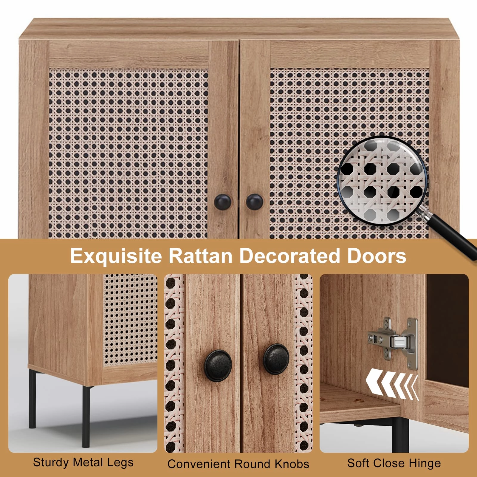 Giantex Buffet Cabinet, Wood Sideboard Storage Cabinet with Rattan Door, 3-Position Adjustable Shelf