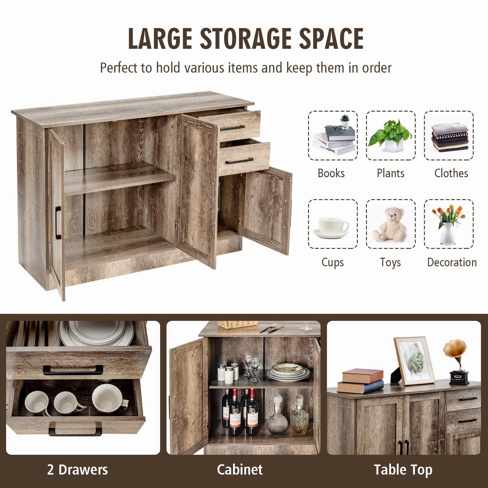 Giantex Buffet Server Sideboard Storage Cabinet Console Table Utensils Organizer