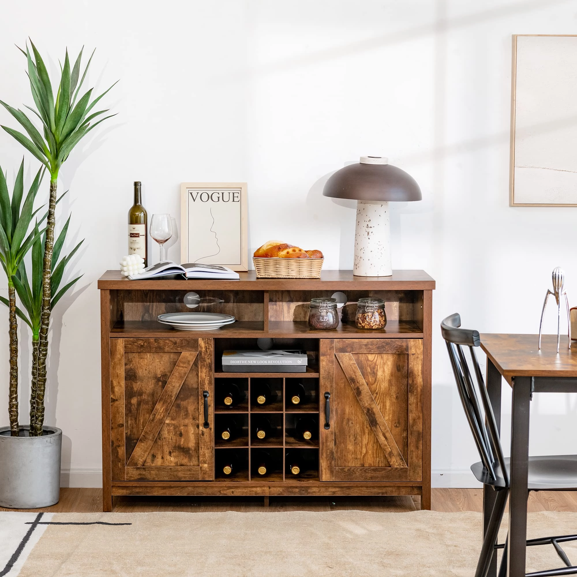 Giantex Buffet Sideboard, Farmhouse Kitchen Storage Cabinet, 9-Bottle Wine Rack & 2 Door Cabinets