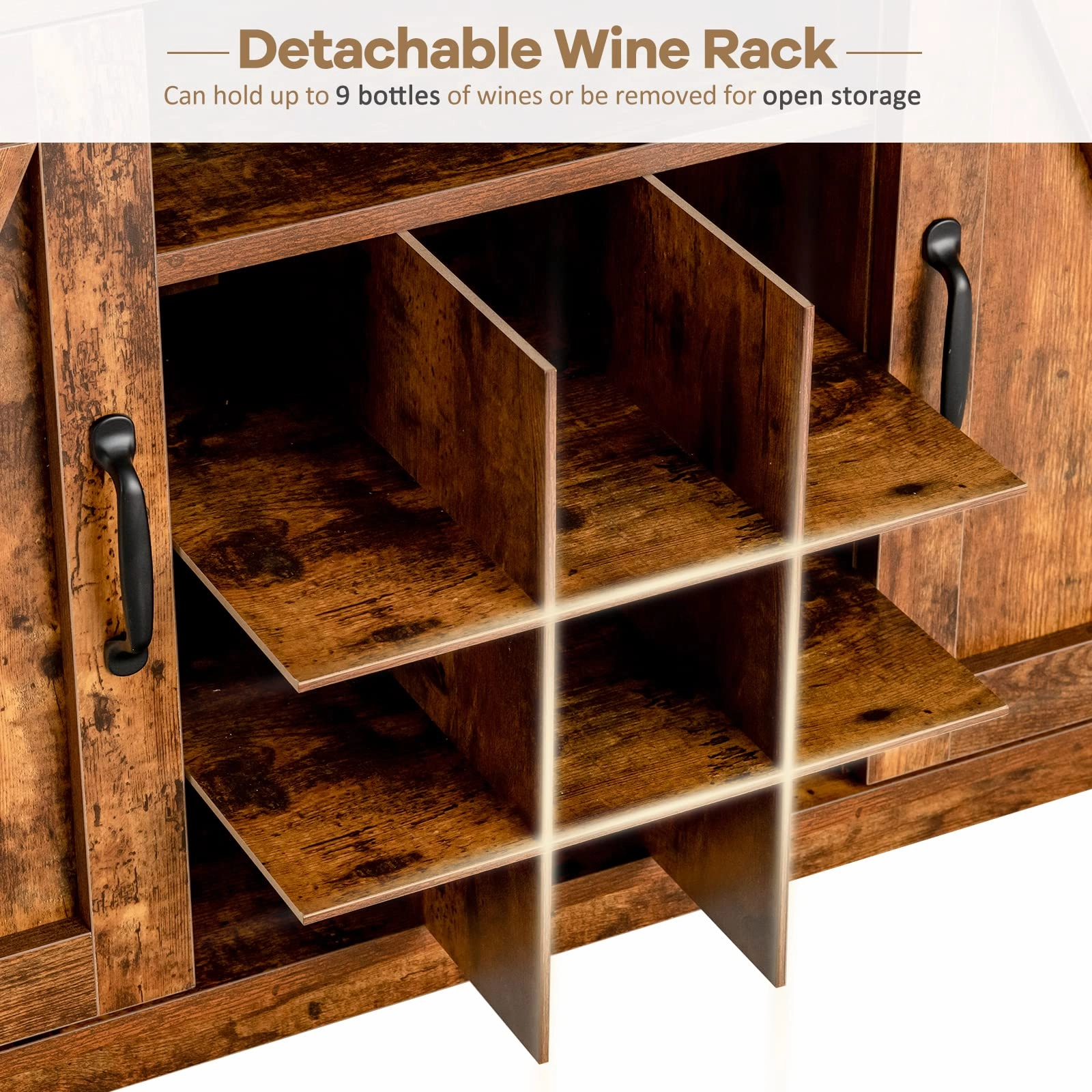 Giantex Buffet Sideboard, Farmhouse Kitchen Storage Cabinet, 9-Bottle Wine Rack & 2 Door Cabinets