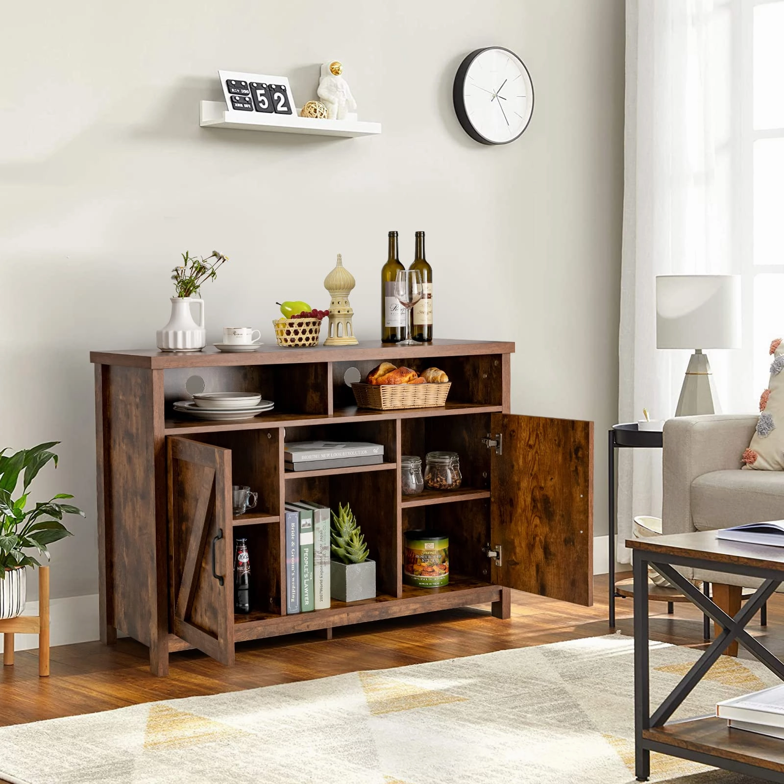 Giantex Buffet Sideboard, Farmhouse Kitchen Storage Cabinet, 9-Bottle Wine Rack & 2 Door Cabinets