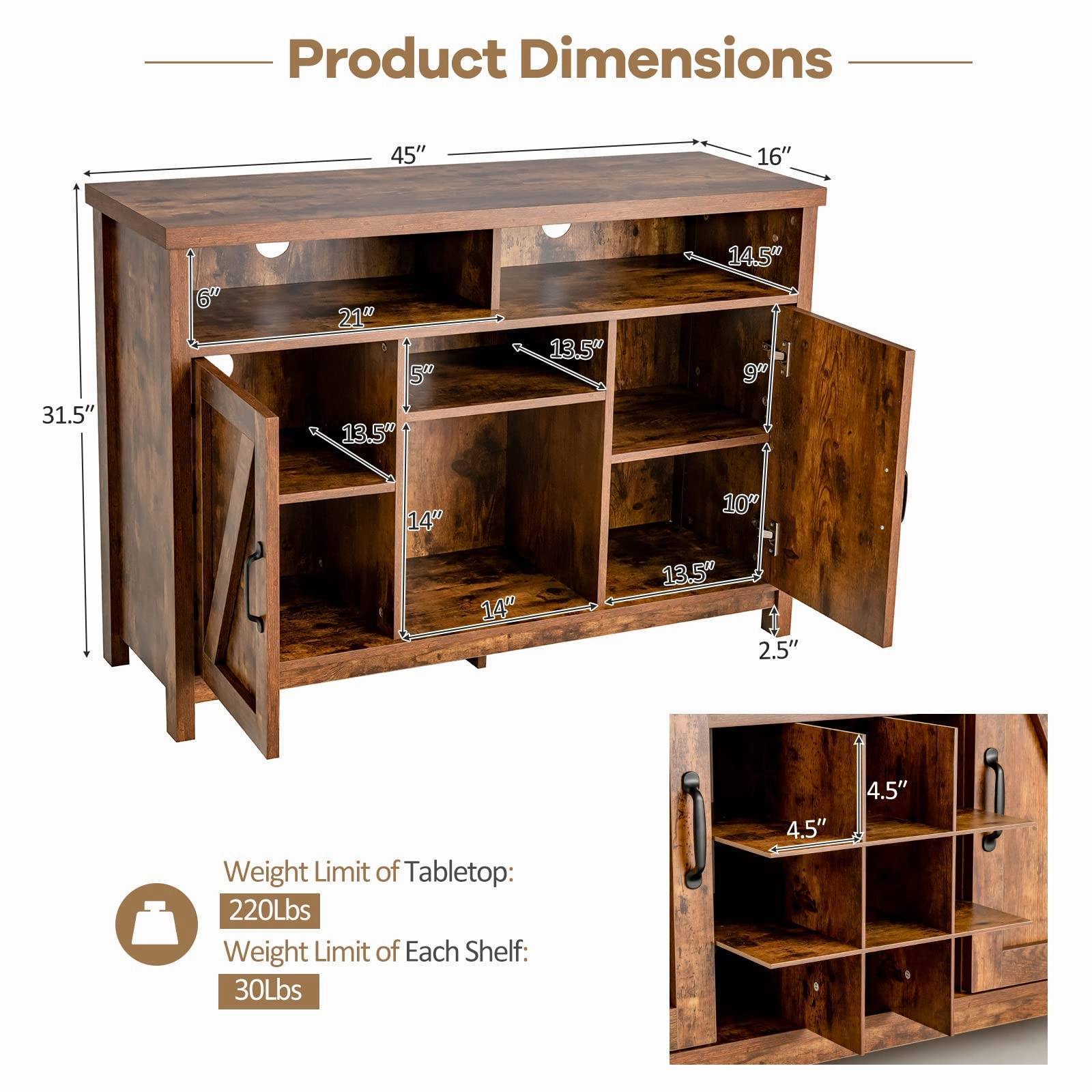 Giantex Buffet Sideboard, Farmhouse Kitchen Storage Cabinet, 9-Bottle Wine Rack & 2 Door Cabinets