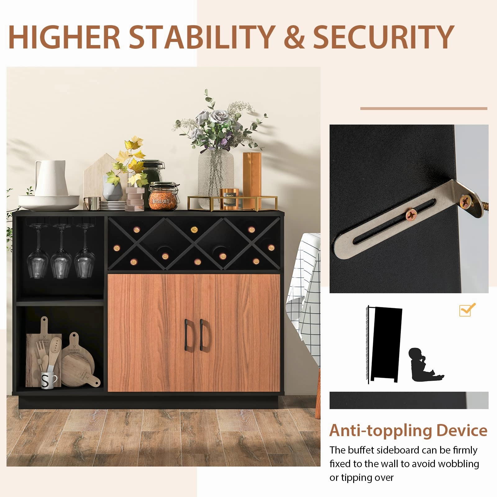 Giantex Buffet Sideboard, Wine Bar Base Cabinet 45X15x32