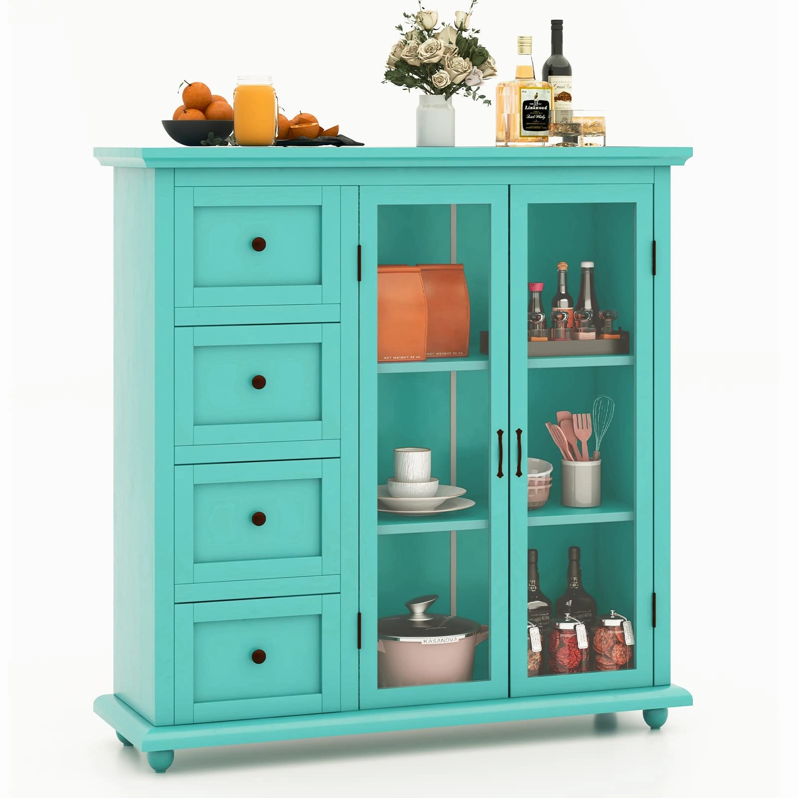 Giantex Buffet Sideboard with Storage - Kitchen Pantry Cabinet with 2 Doors, 4 Drawers, Adjustable Shelf kitchen towel, placemats