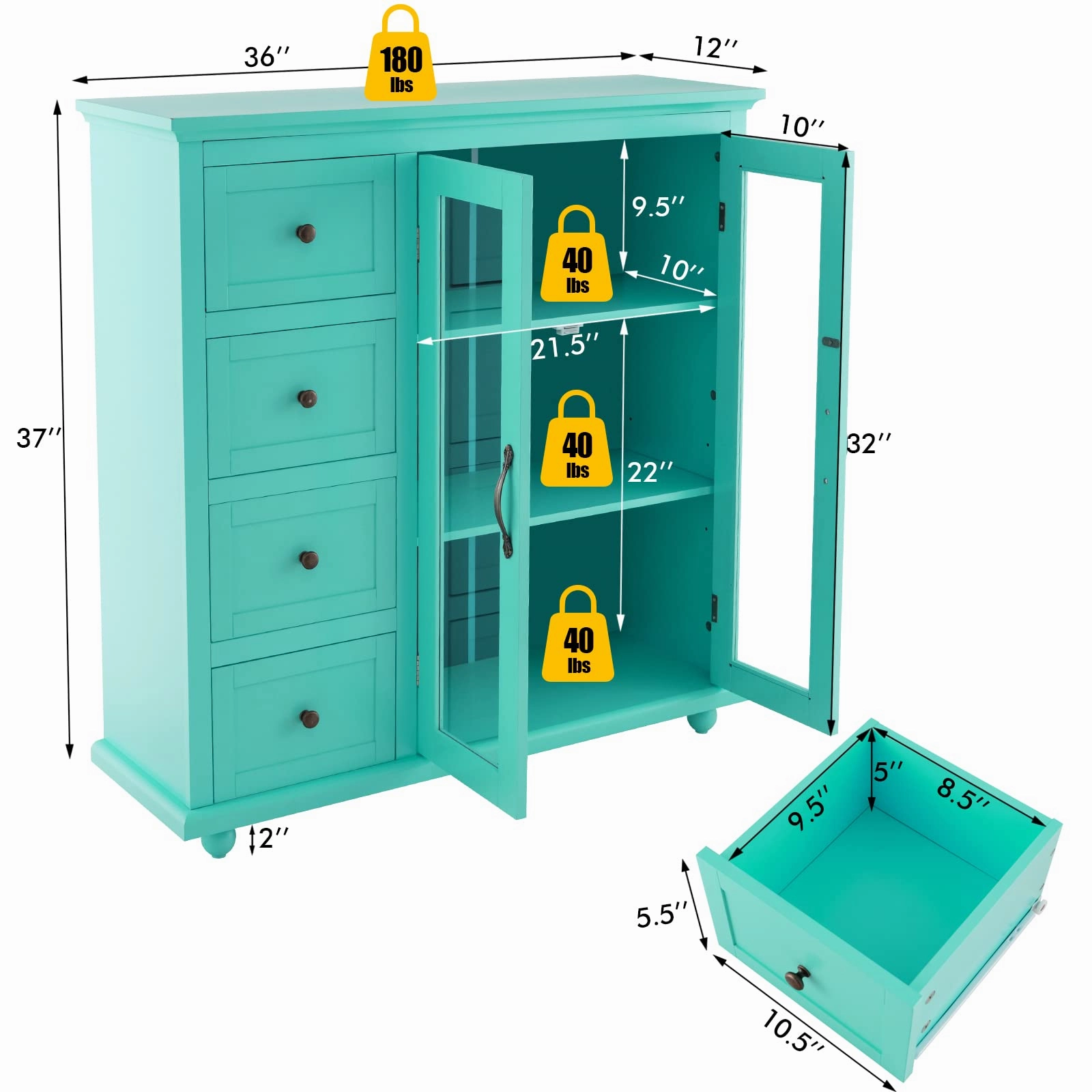Giantex Buffet Sideboard with Storage - Kitchen Pantry Cabinet with 2 Doors, 4 Drawers, Adjustable Shelf