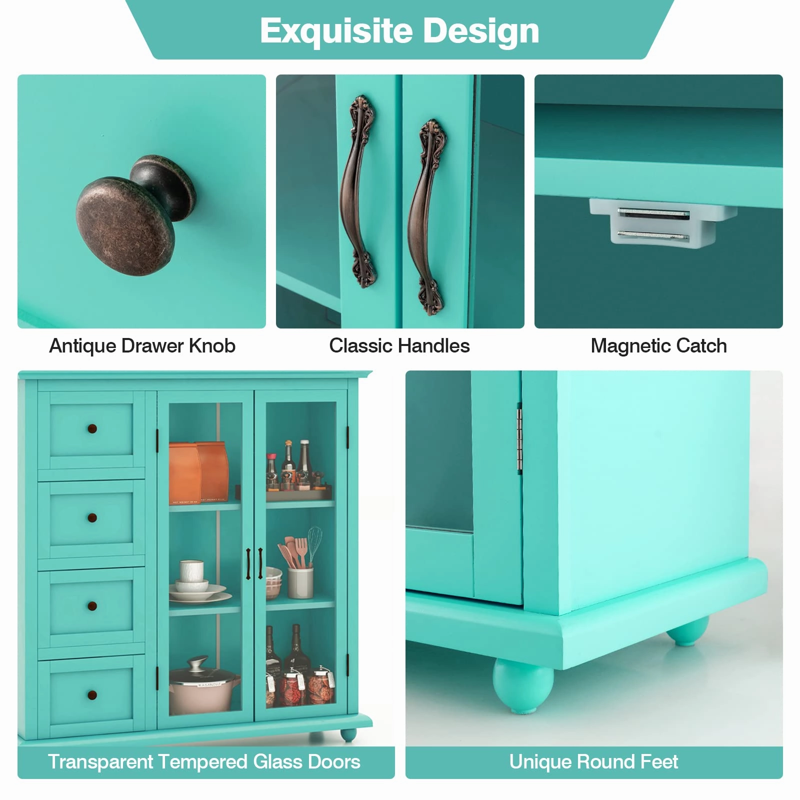 Giantex Buffet Sideboard with Storage - Kitchen Pantry Cabinet with 2 Doors, 4 Drawers, Adjustable Shelf