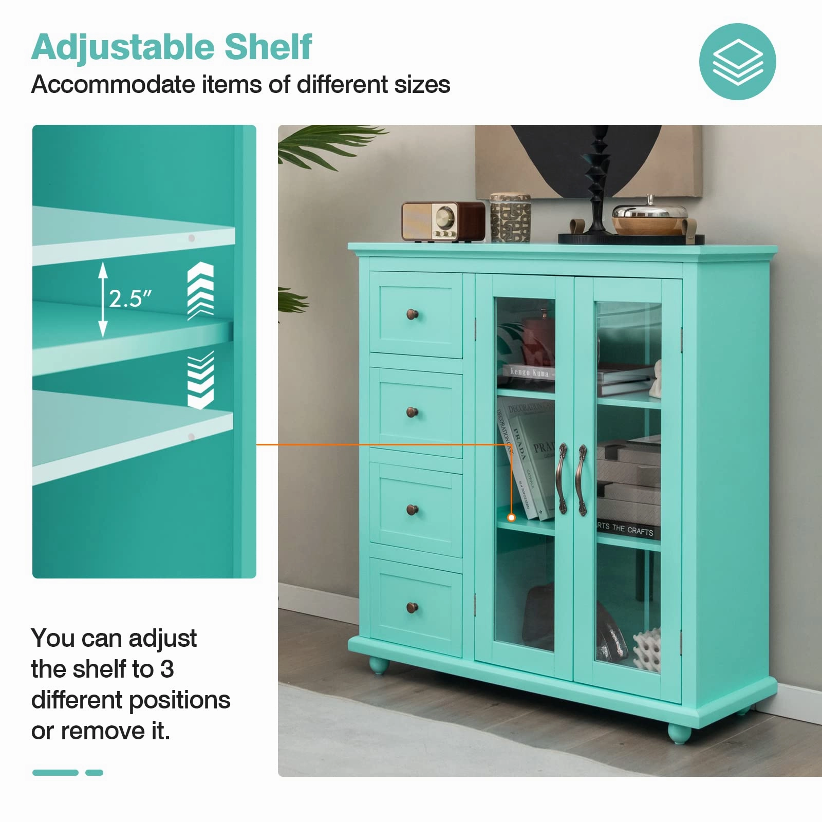 Giantex Buffet Sideboard with Storage - Kitchen Pantry Cabinet with 2 Doors, 4 Drawers, Adjustable Shelf