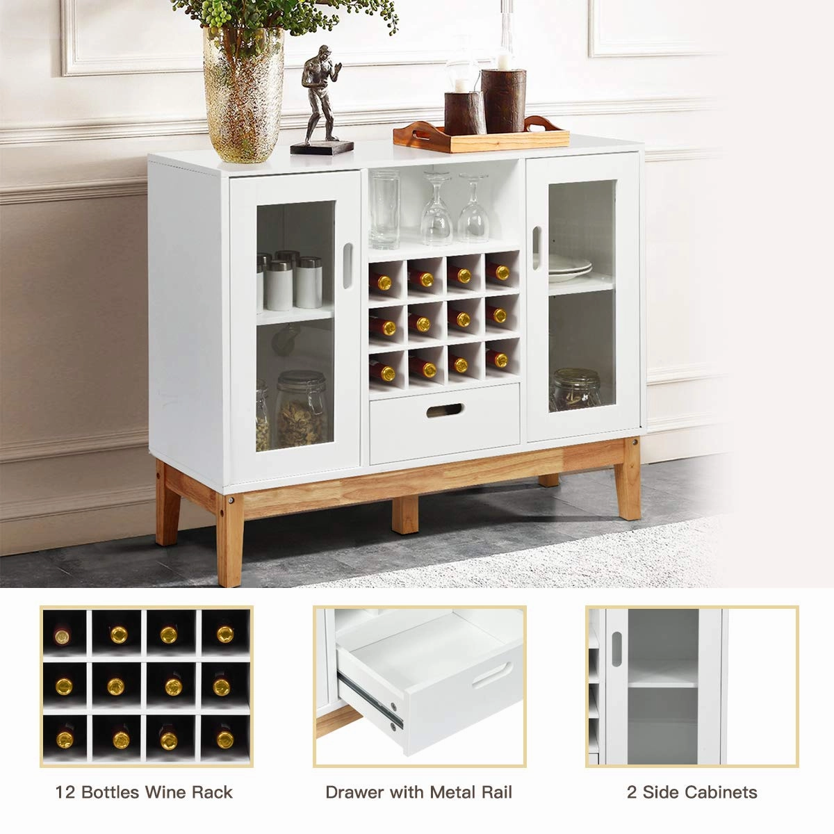 Giantex Buffet Sideboard, Wood Kitchen Server, Storage Cupboard
