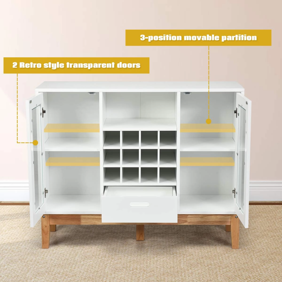 Giantex Buffet Sideboard, Wood Kitchen Server, Storage Cupboard