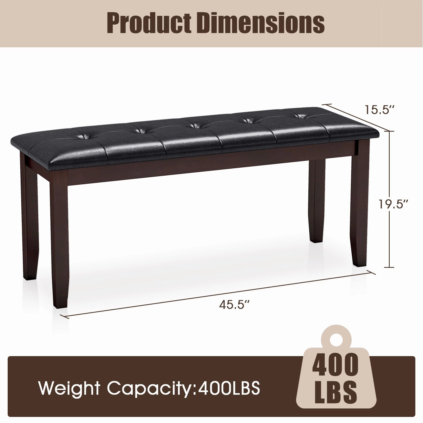 Giantex Button-Tufted Dining Bench, 45.5 PU Leather Upholstered Bench w/Loads 400 Lbs
