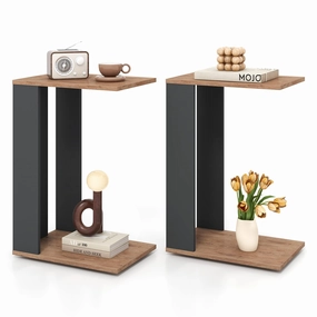 Giantex C Shaped End Table, 2-Tier Sofa Side Table with Universal Wheels & Storage Shelf entry bench, mudroom storage