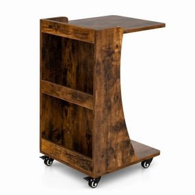 Giantex C Shaped End Table - Mobile 2-Tier Snack Side Table w/Back Storage Shelves entry bench, mudroom storage