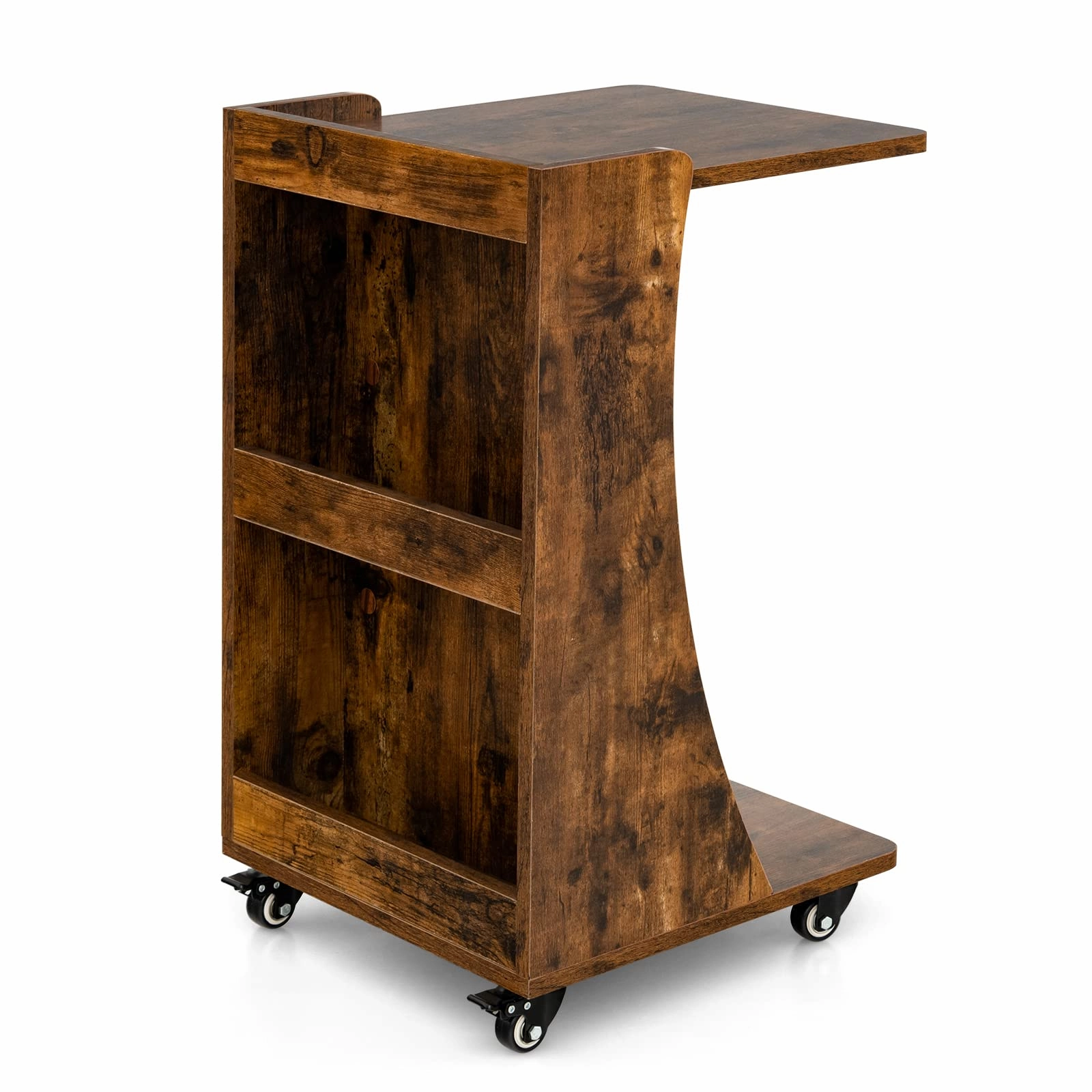 Giantex C Shaped End Table - Mobile 2-Tier Snack Side Table w/Back Storage Shelves entry bench, mudroom storage