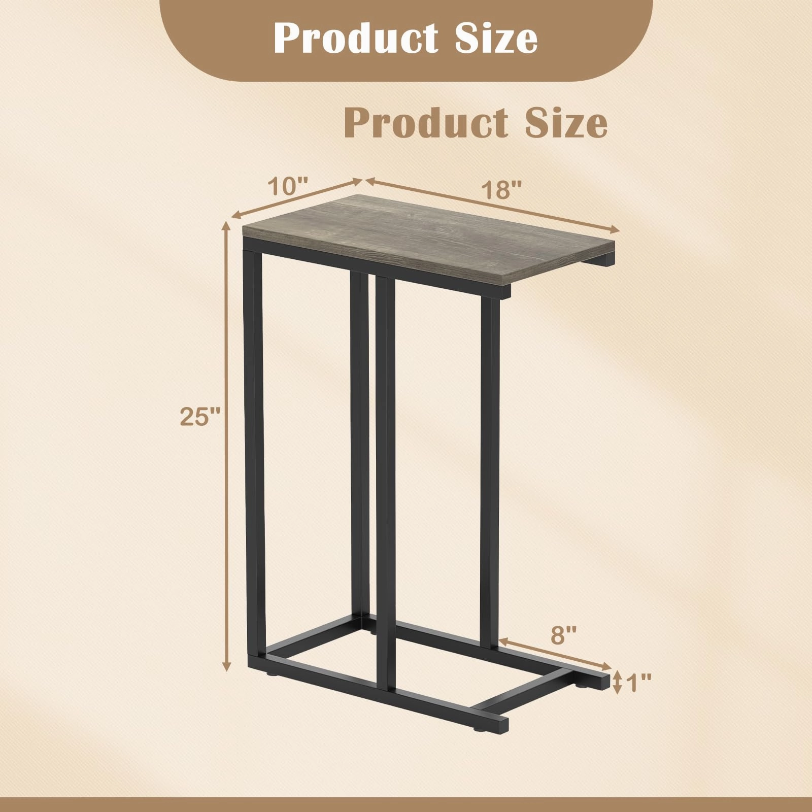 Giantex C Shaped End Table, Small Side Table for Sofa, Couch Table That Slide Under with Metal Frame