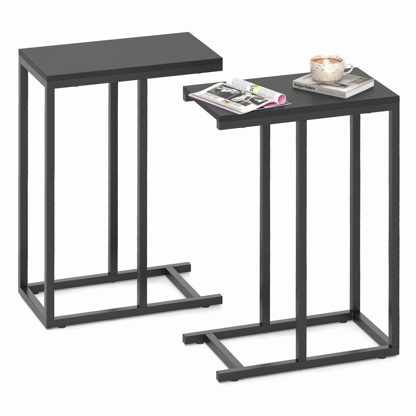 Giantex C Shaped End Table, Small Side Table for Sofa, Couch Table That Slide Under with Metal Frame