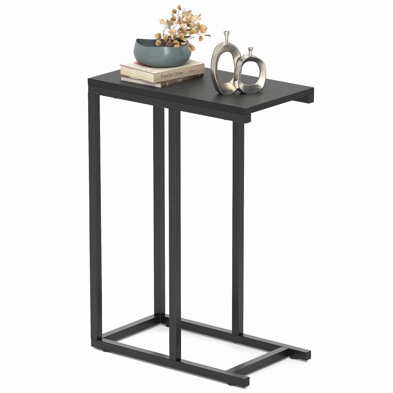 Giantex C Shaped End Table, Small Side Table for Sofa, Couch Table That Slide Under with Metal Frame