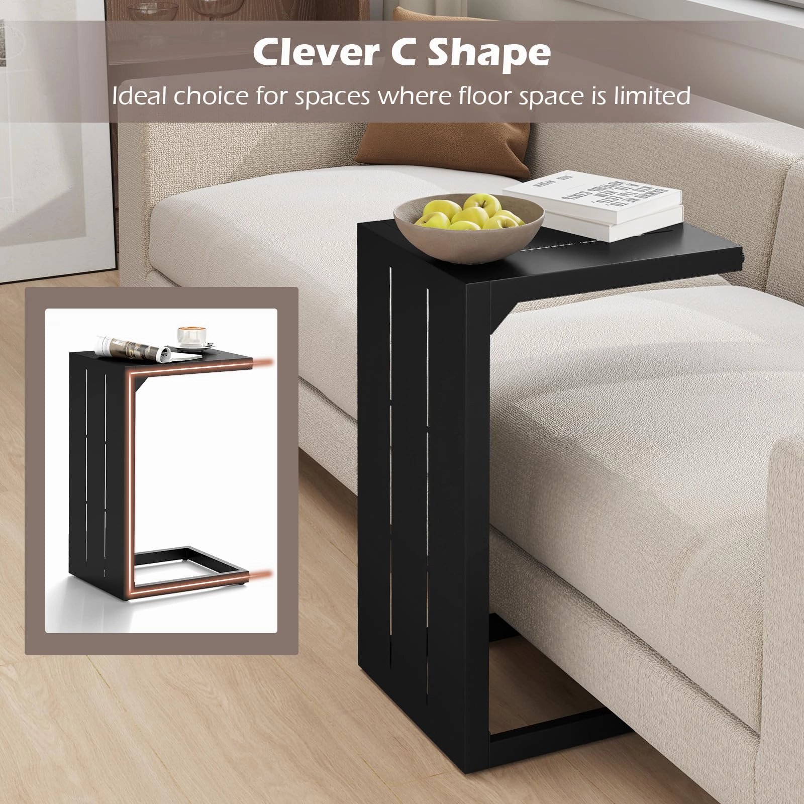 Giantex C-Shaped End Table with Adjustable Foot Pads