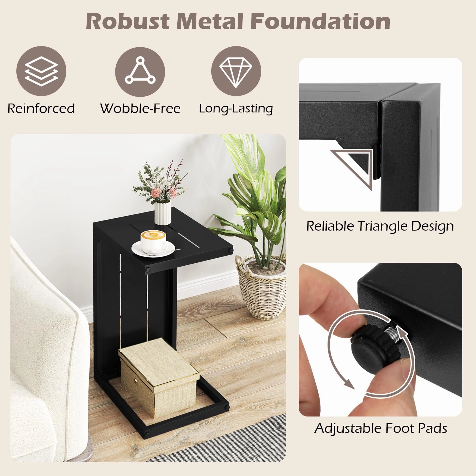 Giantex C-Shaped End Table with Adjustable Foot Pads