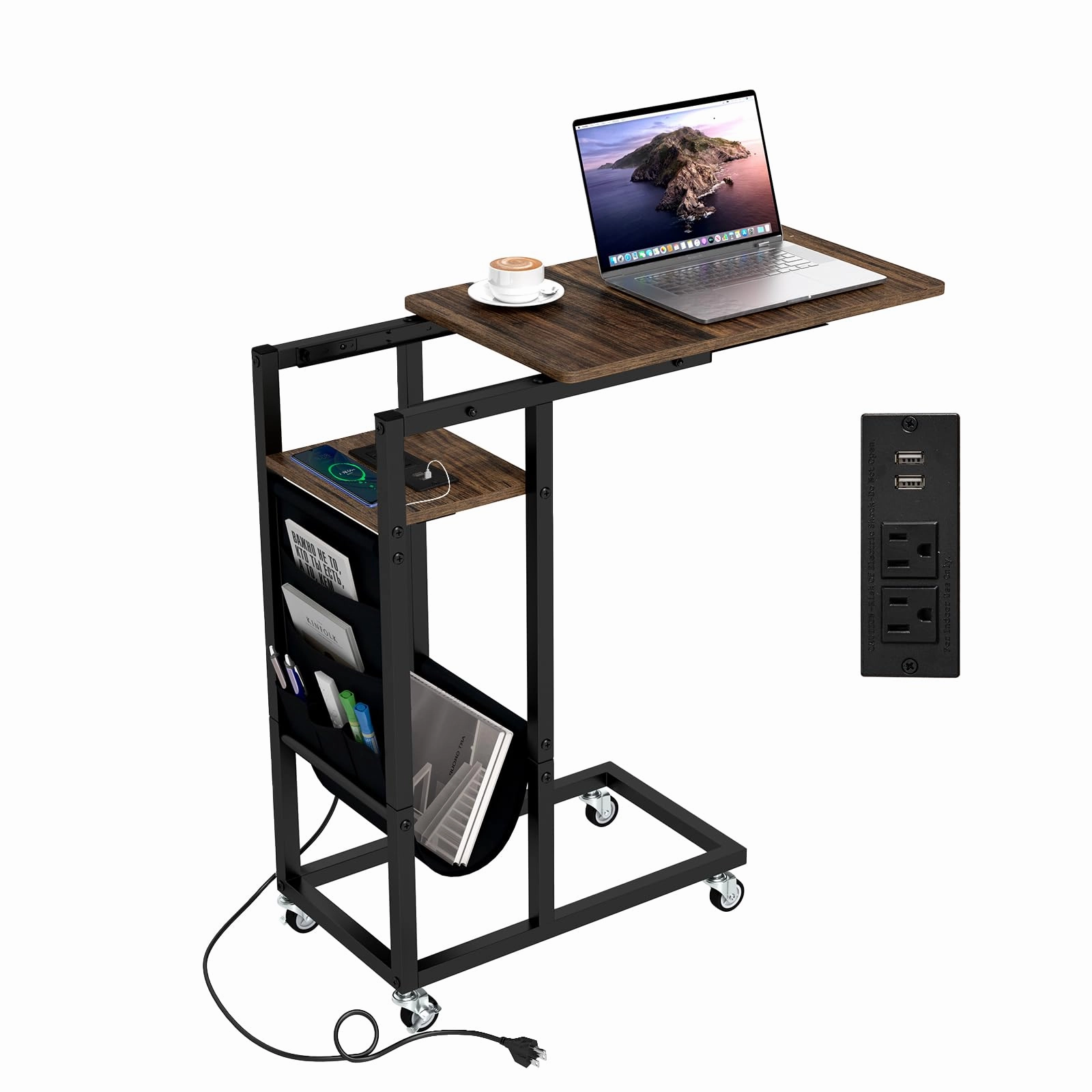 Giantex C Shaped End Table with Charging Station and Wheels entry bench, mudroom storage