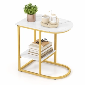 Giantex C Shaped End Table with Faux Marble Tabletop and Storage Shelf entry bench, mudroom storage